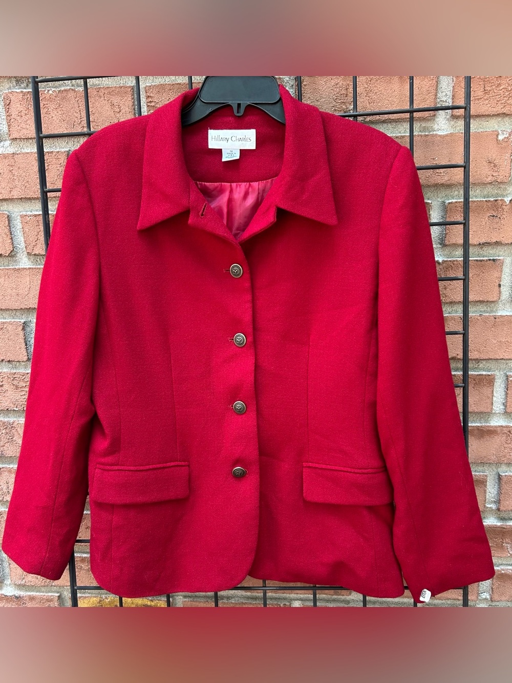 Vintage Hillary Charles Women’s Red 100% Wool Button Jacket